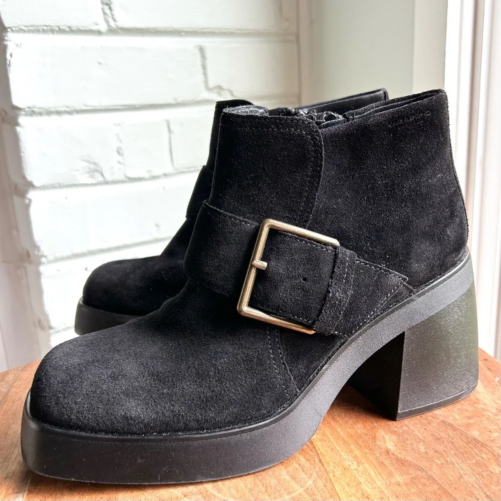Vagabond Brooke Suede Metal Buckle‎ Square Toe Block Heel 9 39 Black